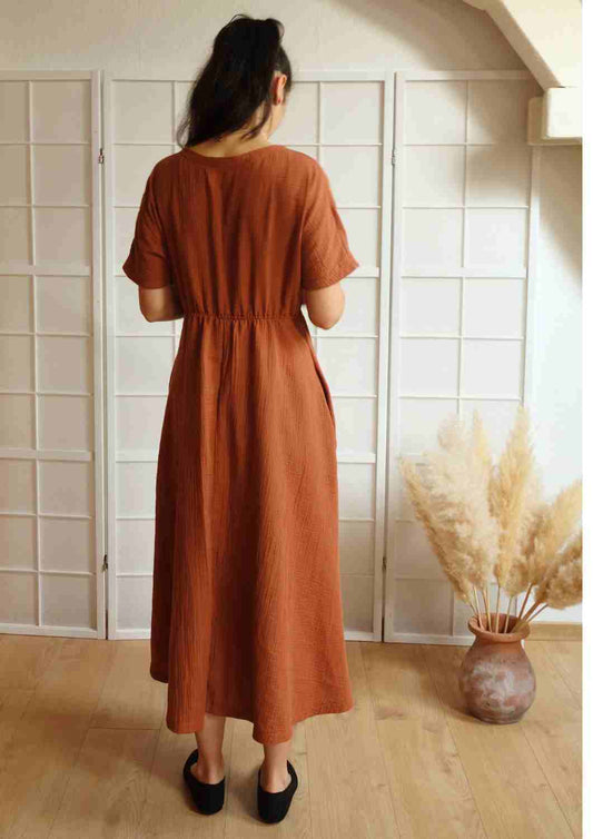 Boho Musselin Kleid Damen "Hyazinthe" mit weiten Kimonoärmeln