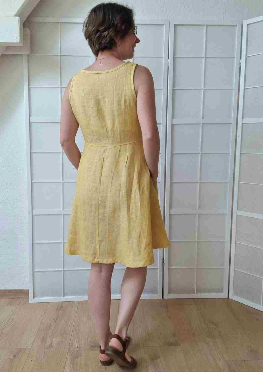 versandbereit: Ärmelloses Leinen Kleid Damen "Hortensie", S, M, L, XL, gelb meliert
