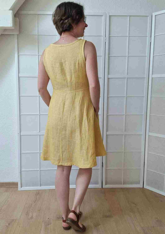 versandbereit: Ärmelloses Leinen Kleid Damen "Hortensie", S, M, L, XL, gelb meliert