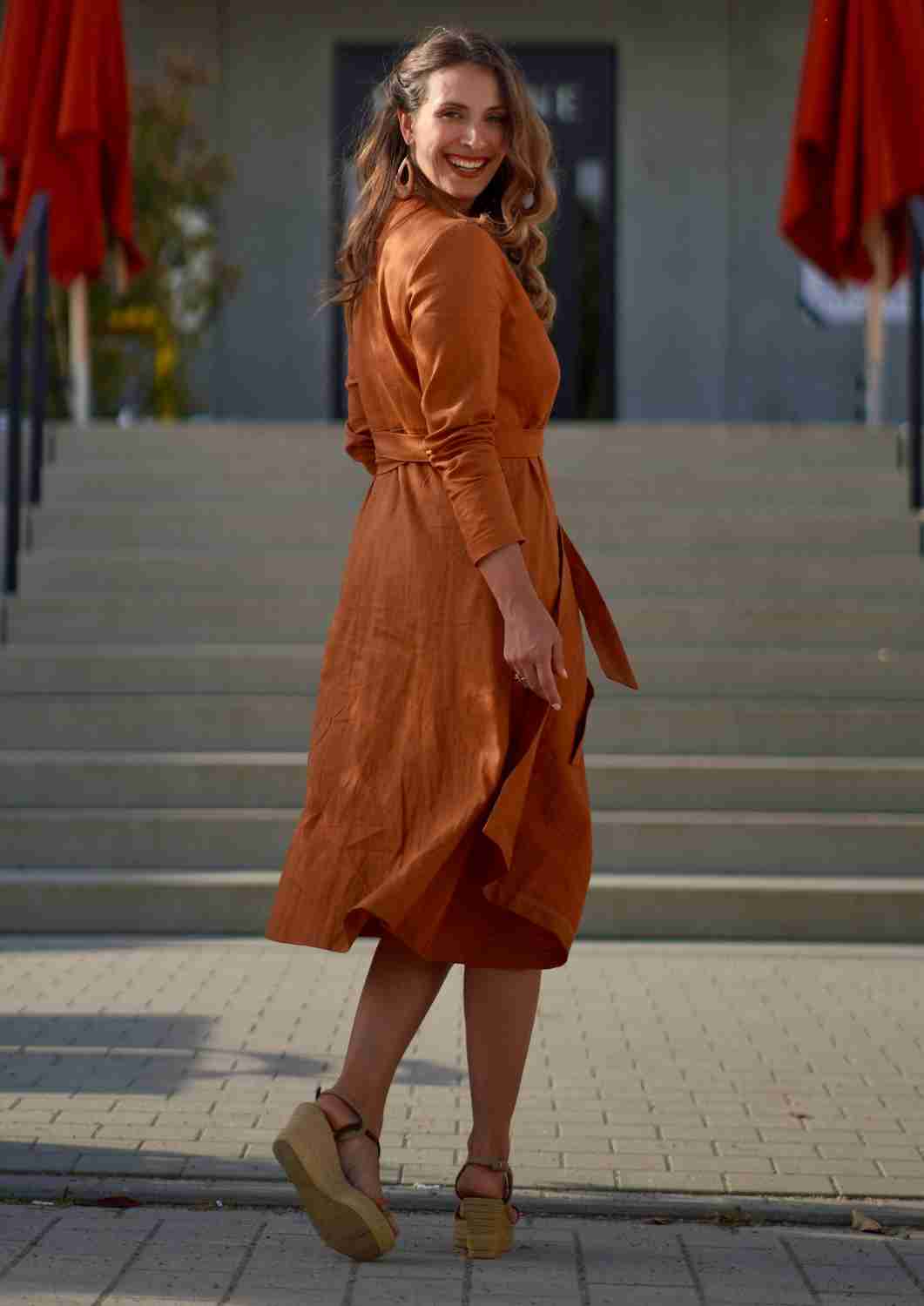 Wickelkleid Leinen "Ranunkel" für Damen, lange Ärmel