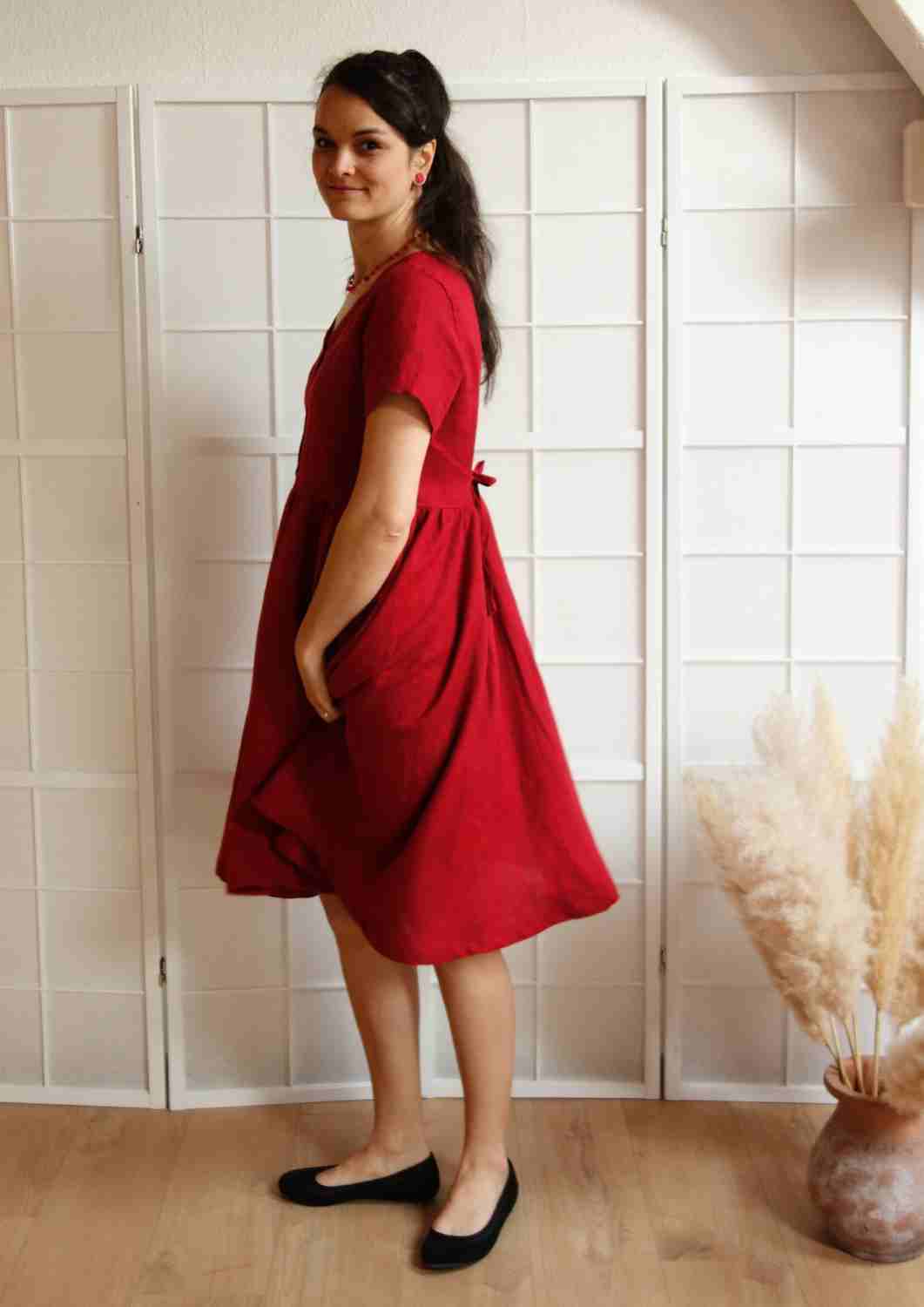 Leinen Kleid mit Knopfleiste "Cosmea", kurze Ärmel