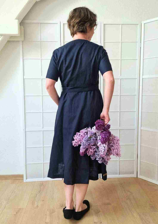 Wickelkleid Leinen "Ranunkel" für Damen, kurze Ärmel