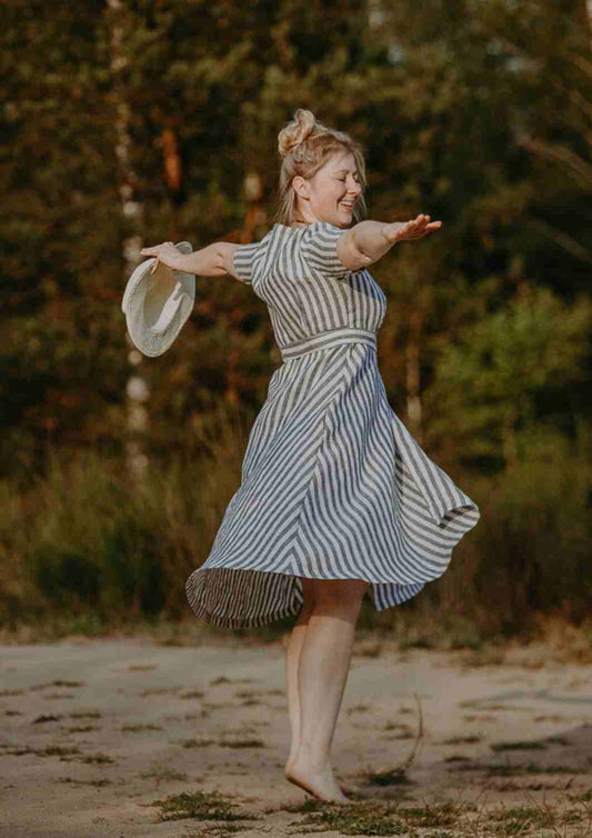 Wickelkleid Leinen "Ranunkel" für Damen, kurze Ärmel