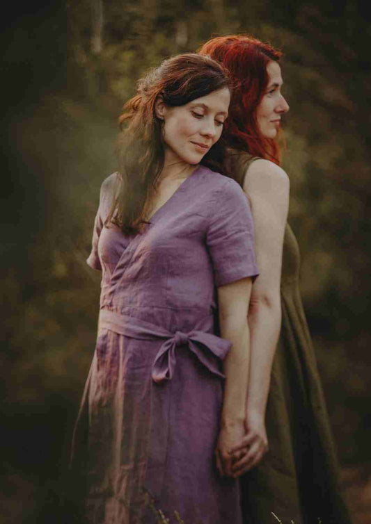 Wickelkleid Leinen "Ranunkel" für Damen, kurze Ärmel