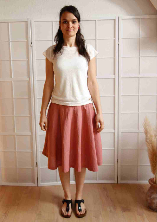 Versandbereit: Leinen Rock für Damen "Chrysantheme", flieder, Gr S,L,XL