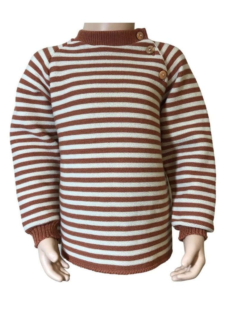 Bio-Raglanpullover aus Merinowolle, cognac-natur gestreift
