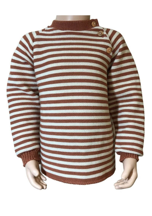 Bio-Raglanpullover aus Merinowolle, cognac-natur gestreift