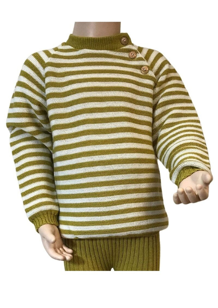 Bio-Raglanpullover aus Merinowolle, safran-natur gestreift