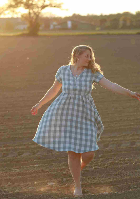 Midi Musselin Kleid Damen "Cosmea", kurze Ärmel