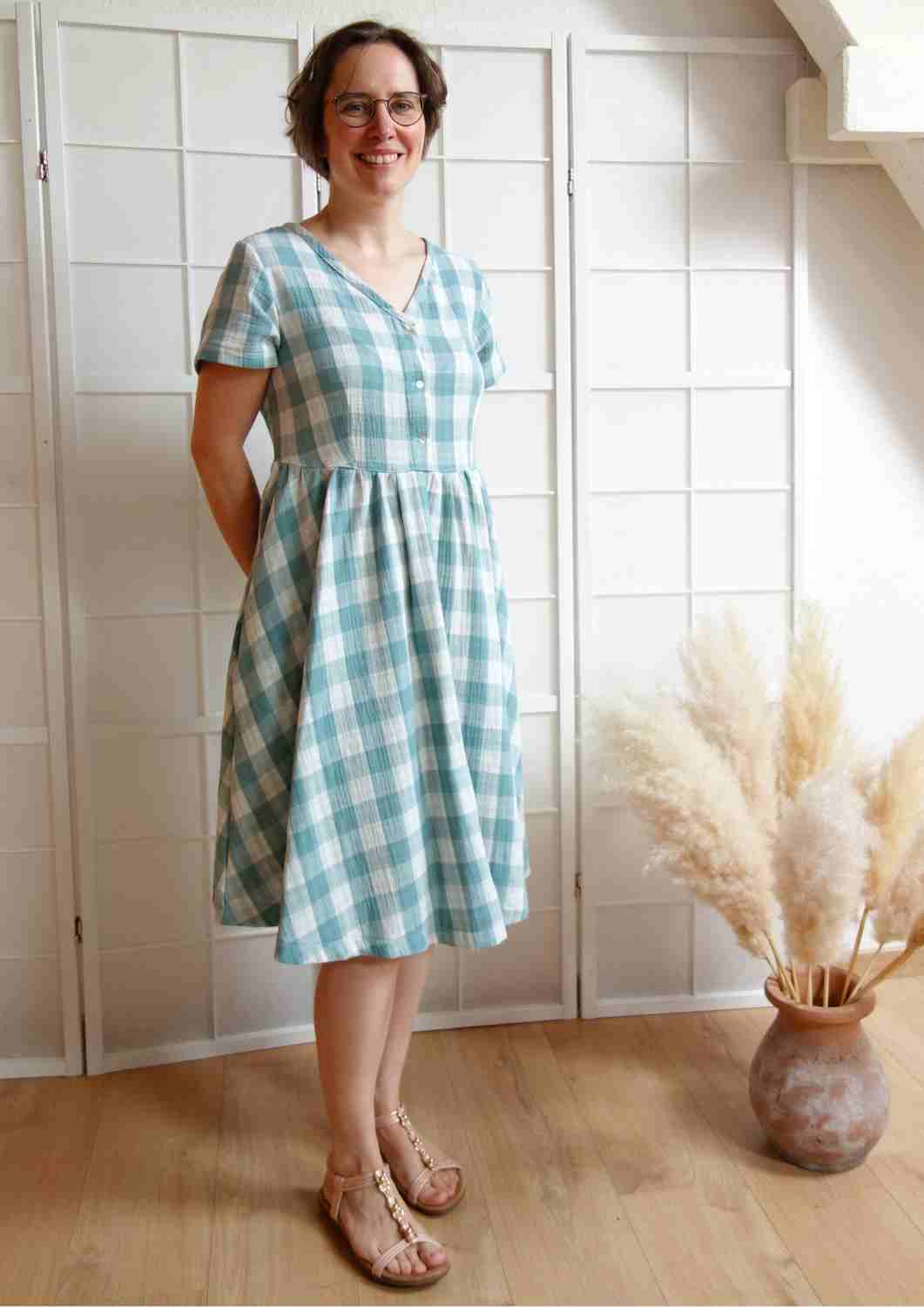 Midi Musselin Kleid Damen "Cosmea", kurze Ärmel