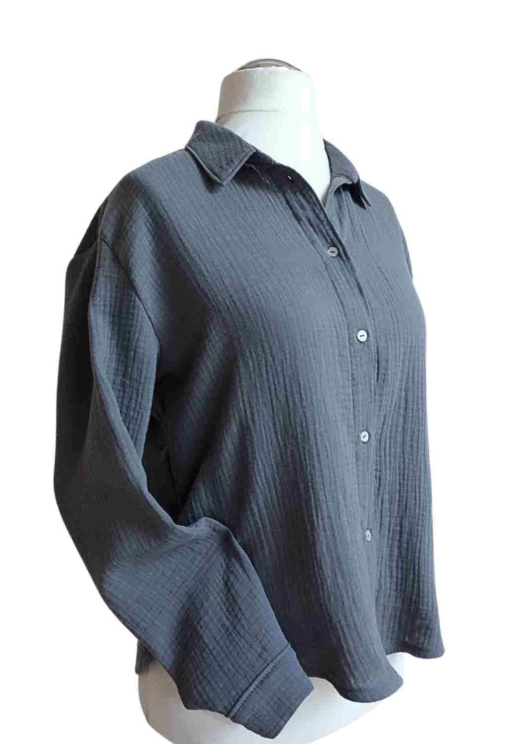 Musselin Bluse Oversize, lange Ärmel, für Damen, Bio-Baumwolle