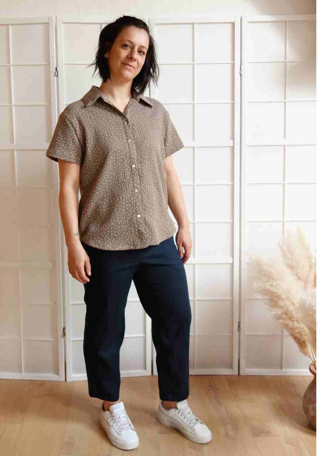 Musselin Bluse Oversize, kurze Ärmel, für Damen, Bio-Baumwolle