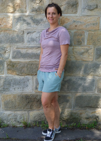 versandbereit: Musselin Shorts für Damen "Sanddorn", Bio-Baumwolle, S, M, aqua