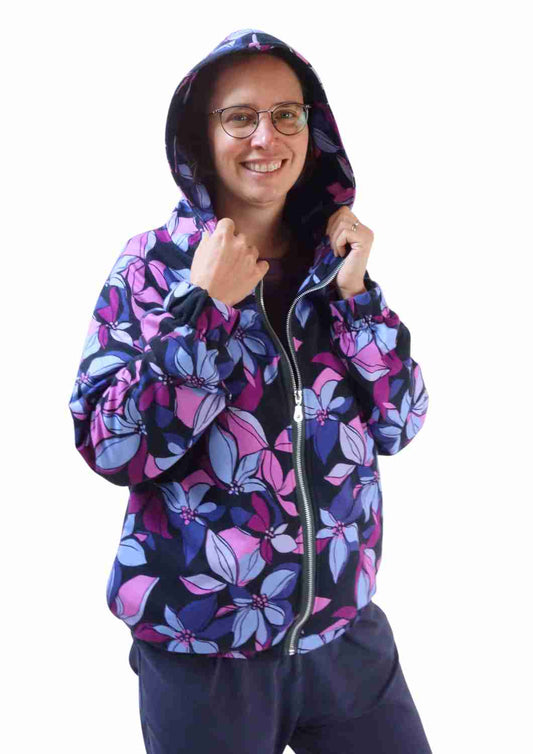 Oversize Bomberjacke für Damen, Hibiskusblüten