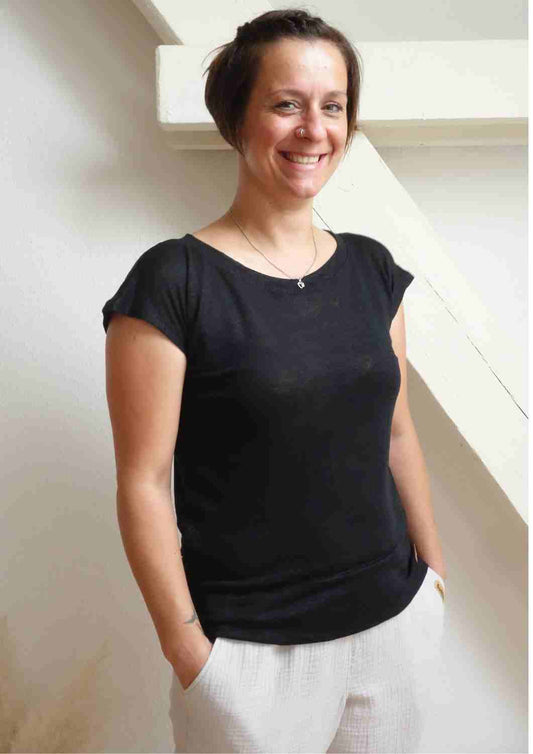 Bio T-Shirt "Anemone" aus Feinstrick-Leinen, kurze Ärmel