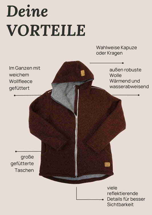 Walkjacke für Damen gefüttert mit Wollfleece, "Heckenrose"