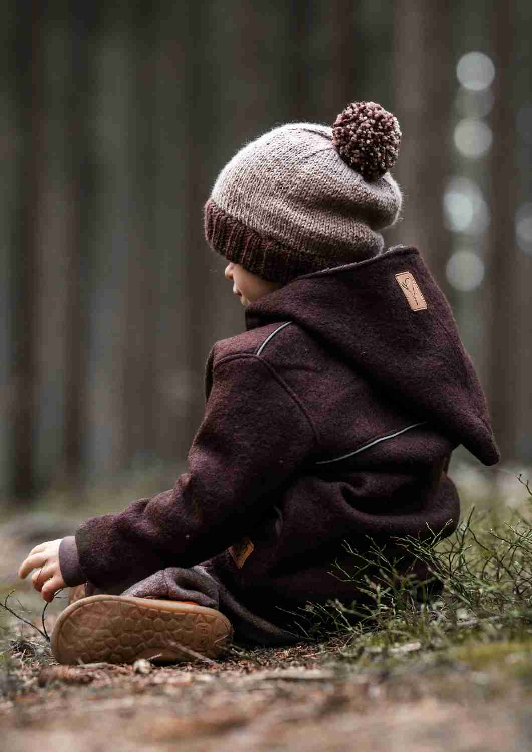 Wollwalk Jacke gefüttert mit Baumwollplüsch "Hagebutte", dunkelbraun