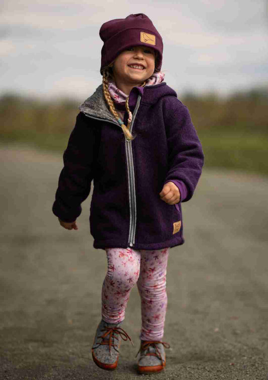 Wollwalk Jacke gefüttert mit Jersey, pflaume