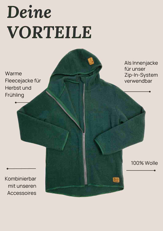 Zip-In Wollfleecejacke Herren "Heidekraut" aus 100% Merinowolle, versch Farben