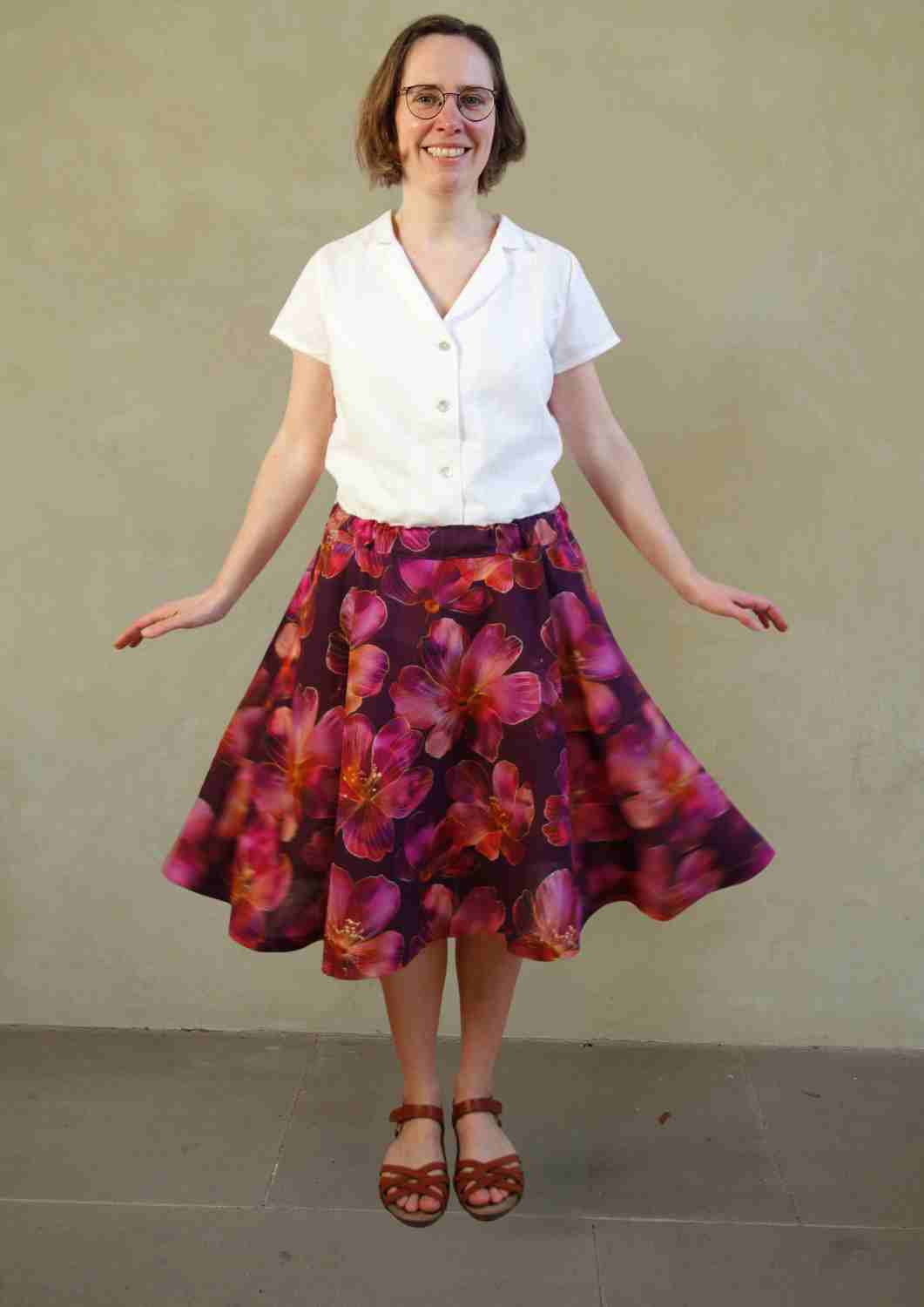 versandbereit: Leinen Rock für Damen "Chrysantheme", S, L, XXL, Hibiskusblüten