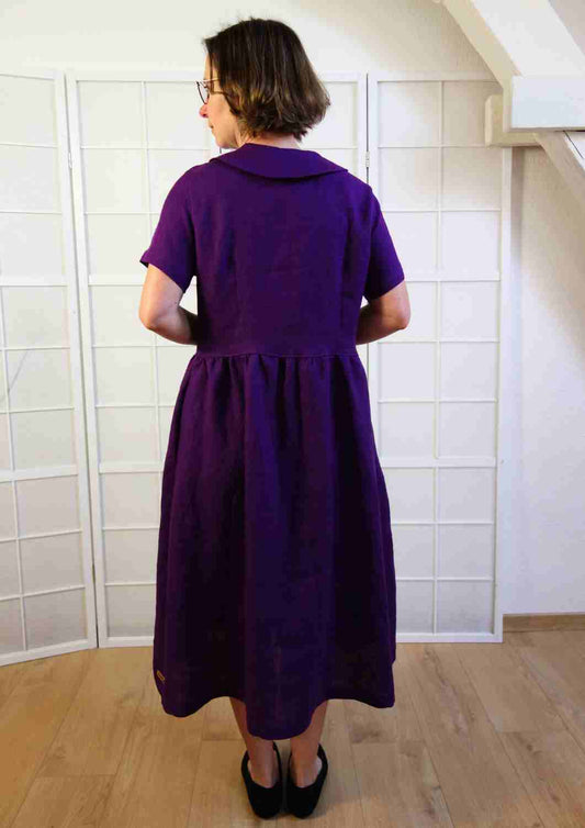 Leinenkleid mit Bubikragen und Knopfleiste "Rose", kurze Ärmel