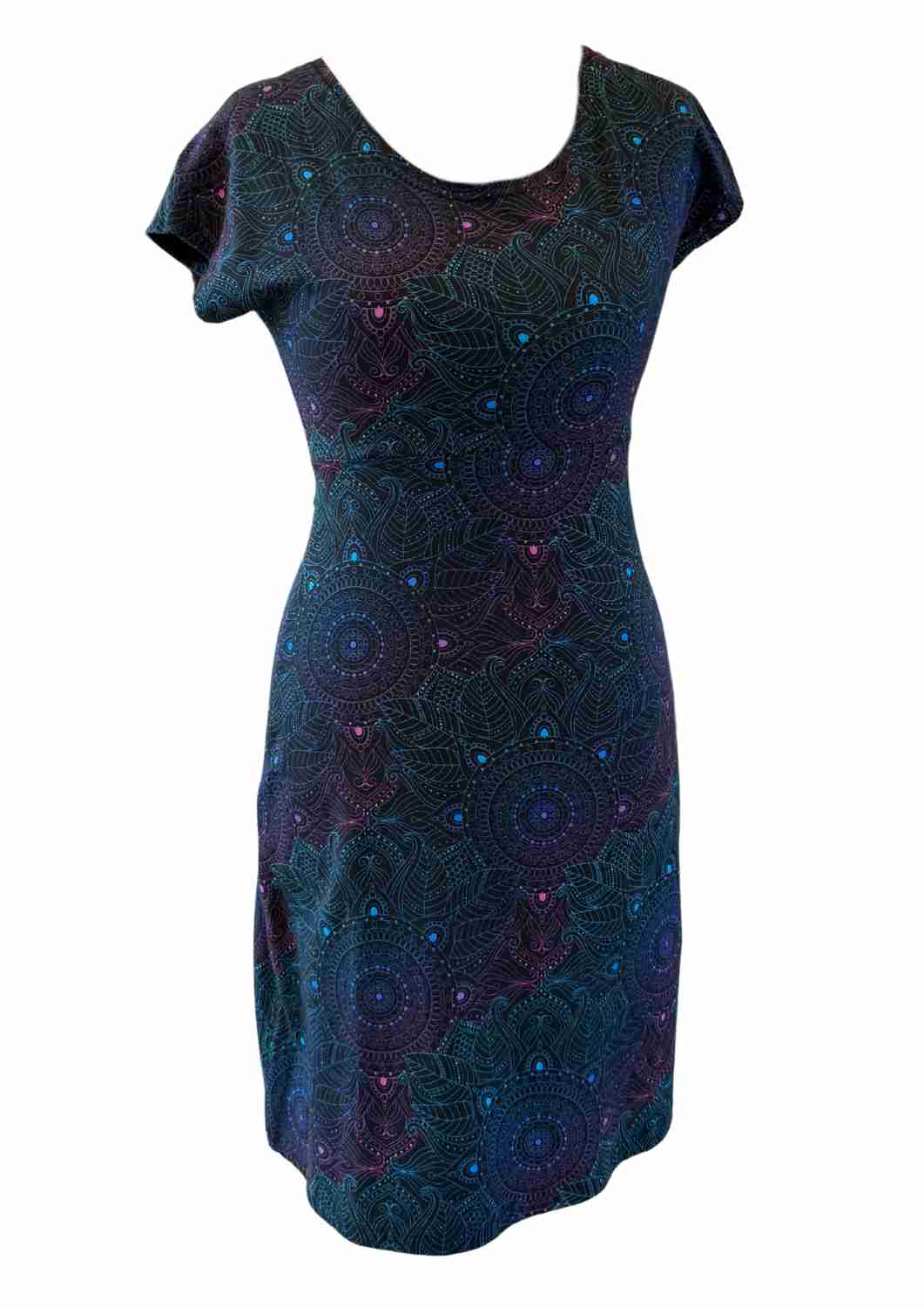 versandbereit: Jerseykleid aus Baumwolle für Damen "Lilie", knielang, Mandalas, S