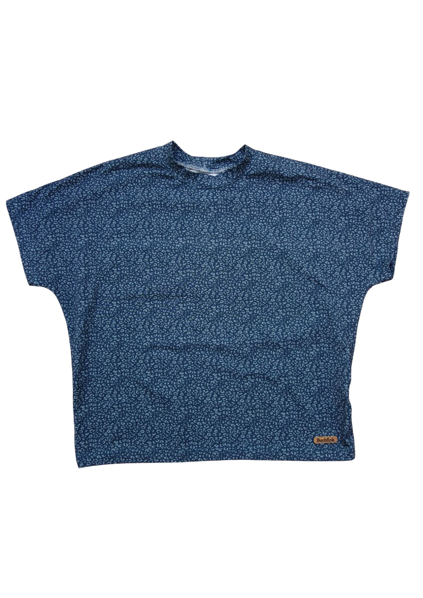 Versandbereit: Oversize T-Shirt für Damen aus Jersey "Wiesenklee", Leo Print petrol, Gr M