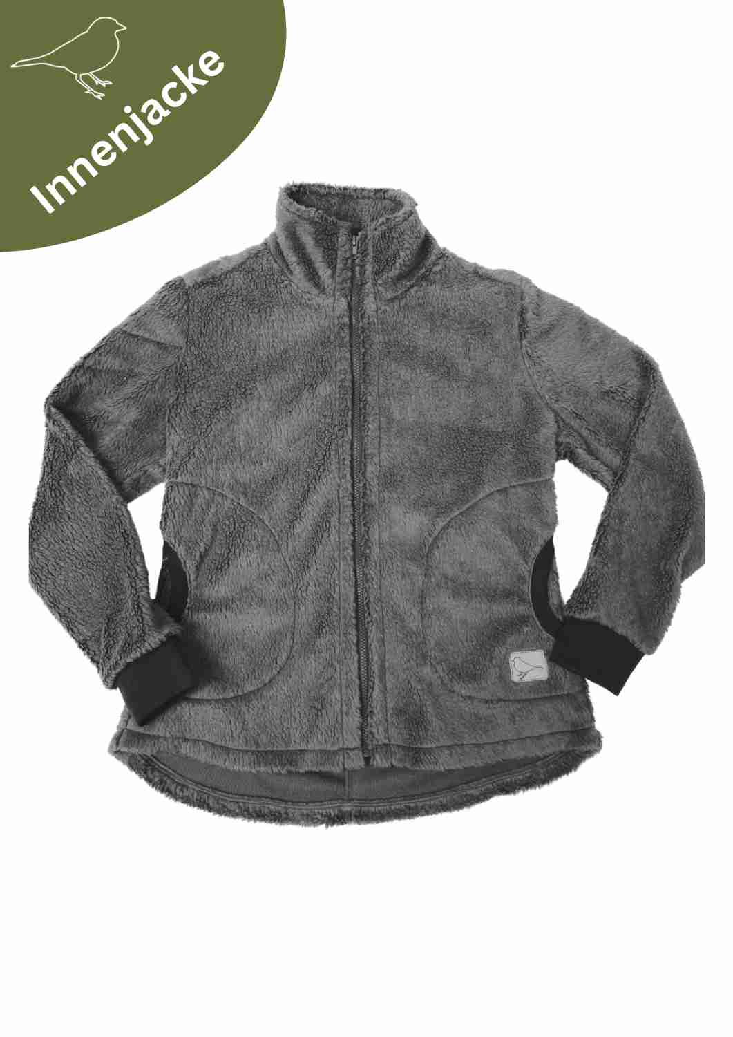 Plüschjacke Damen Bio-Baumwolle, grau - Zip-In-Innenjacke