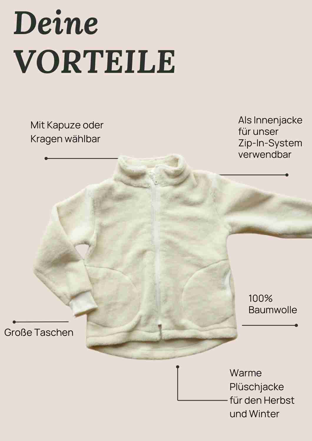 Teddyjacke, cremeweiß - Zip-In-Innenjacke
