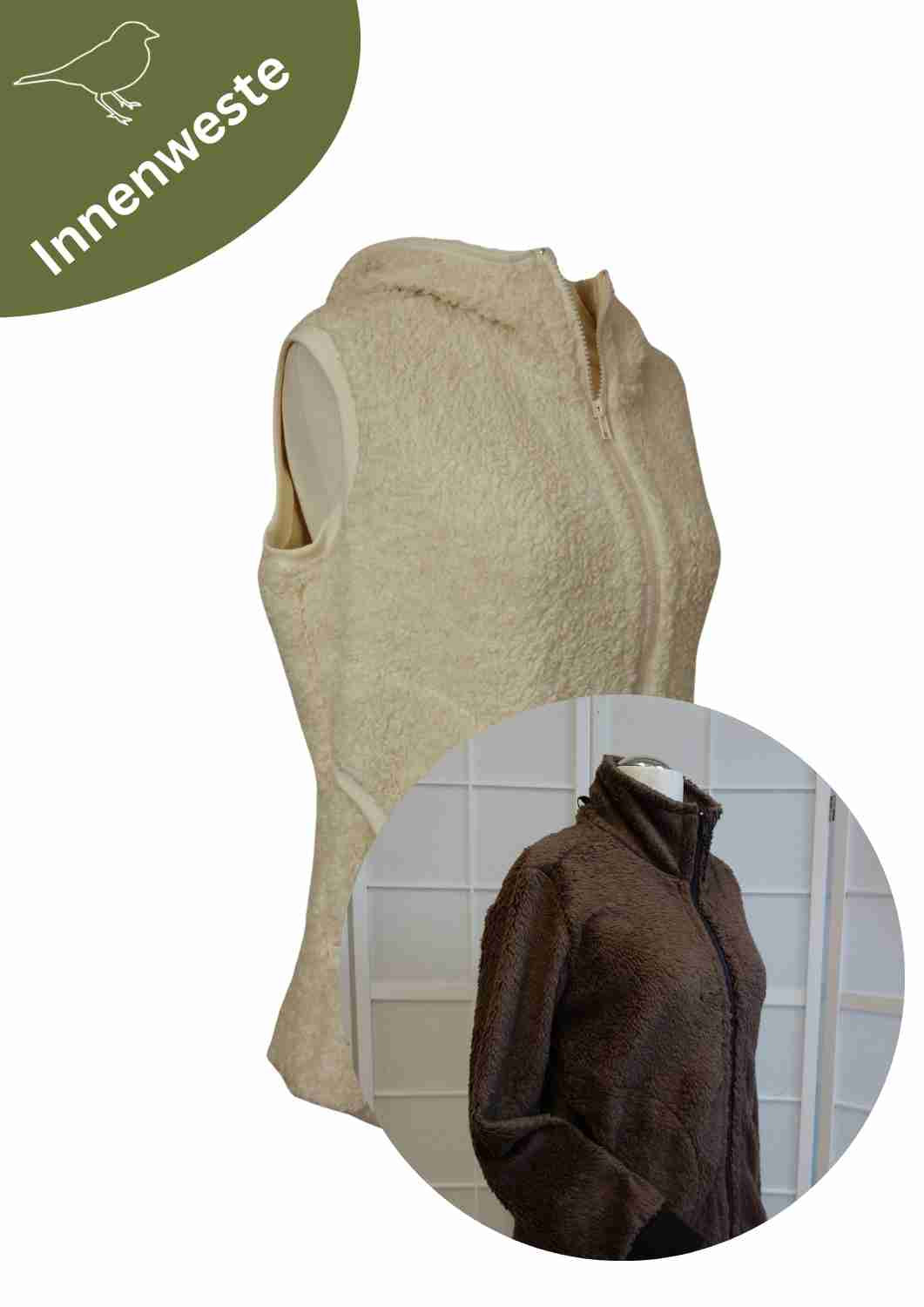 Plüschweste Damen Bio-Baumwolle, weiß - Zip-In-Innenweste