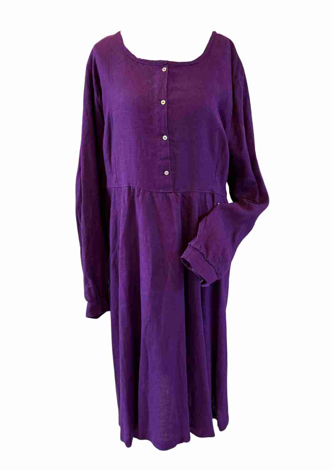 versandbereit: Leinen Kleid mit Knopfleiste "Cosmea", lange Ärmel, XXL, lila