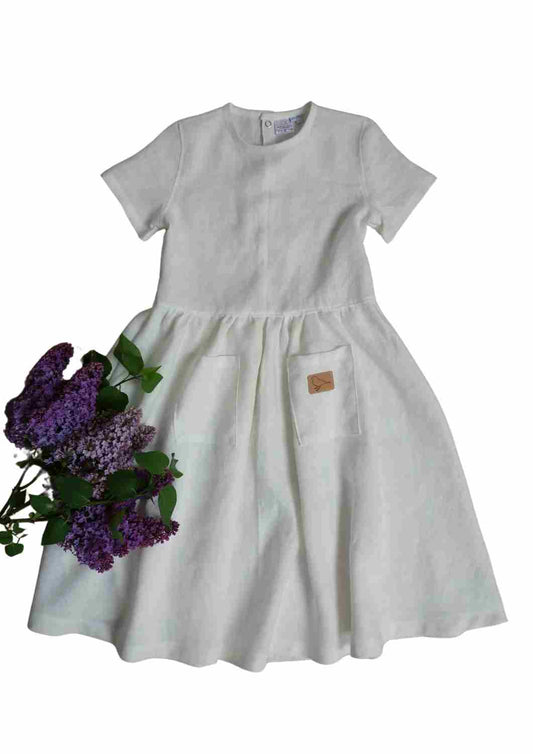 Leinenkleid für Mädchen "Goldregen", kurzarm