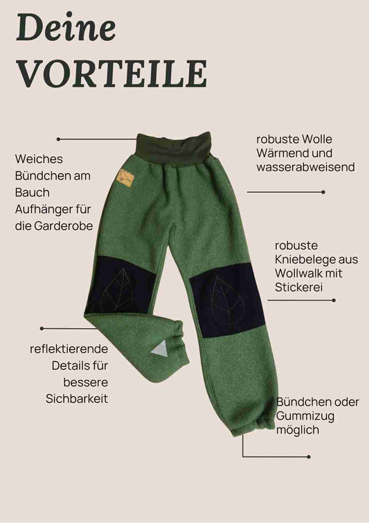 Walkhose "Buche" mit bestickten Kniepatches, olivgrün