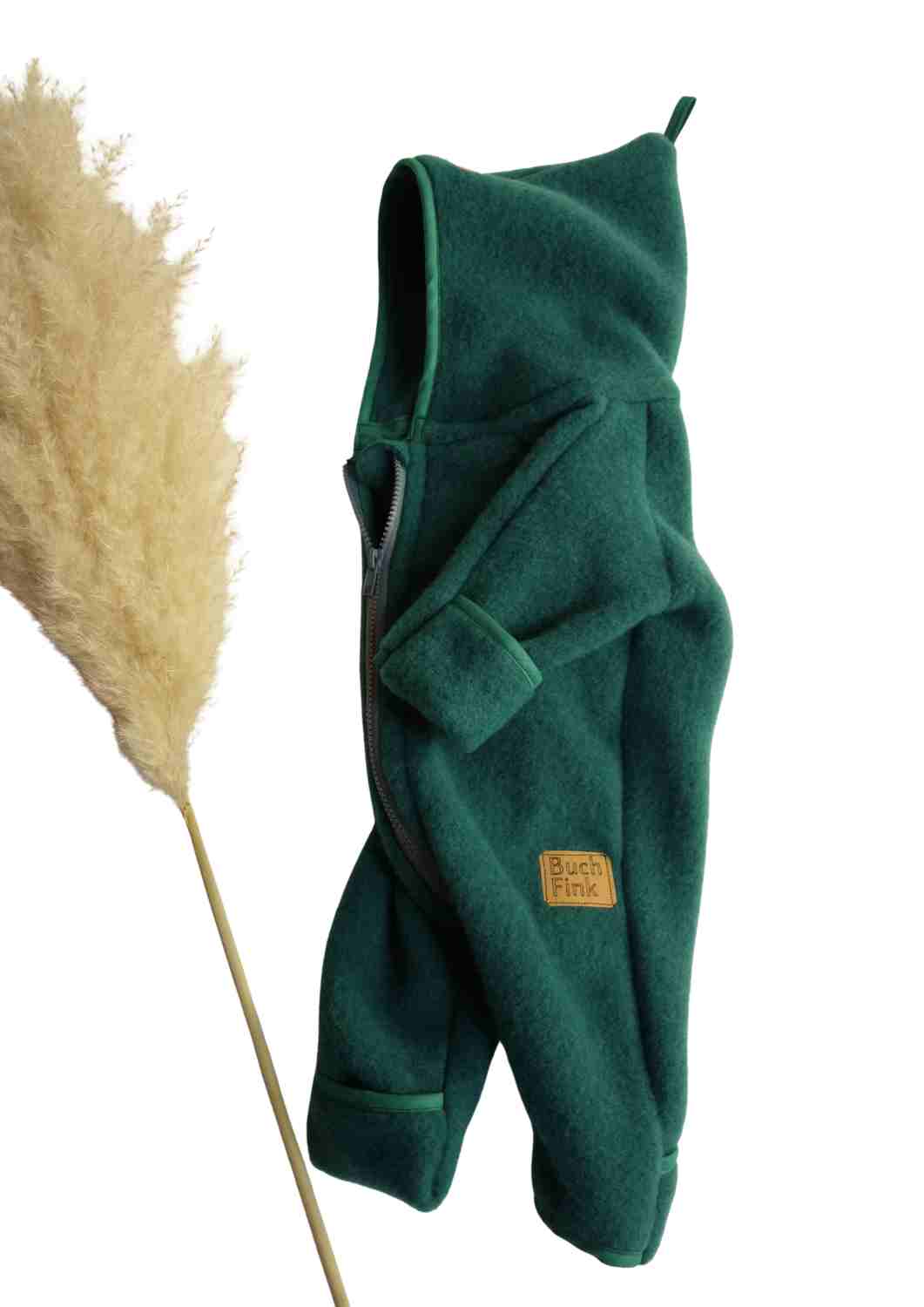 Wollfleeceoverall für Babys "Schneeball" aus 100% Merinowolle, tannengrün