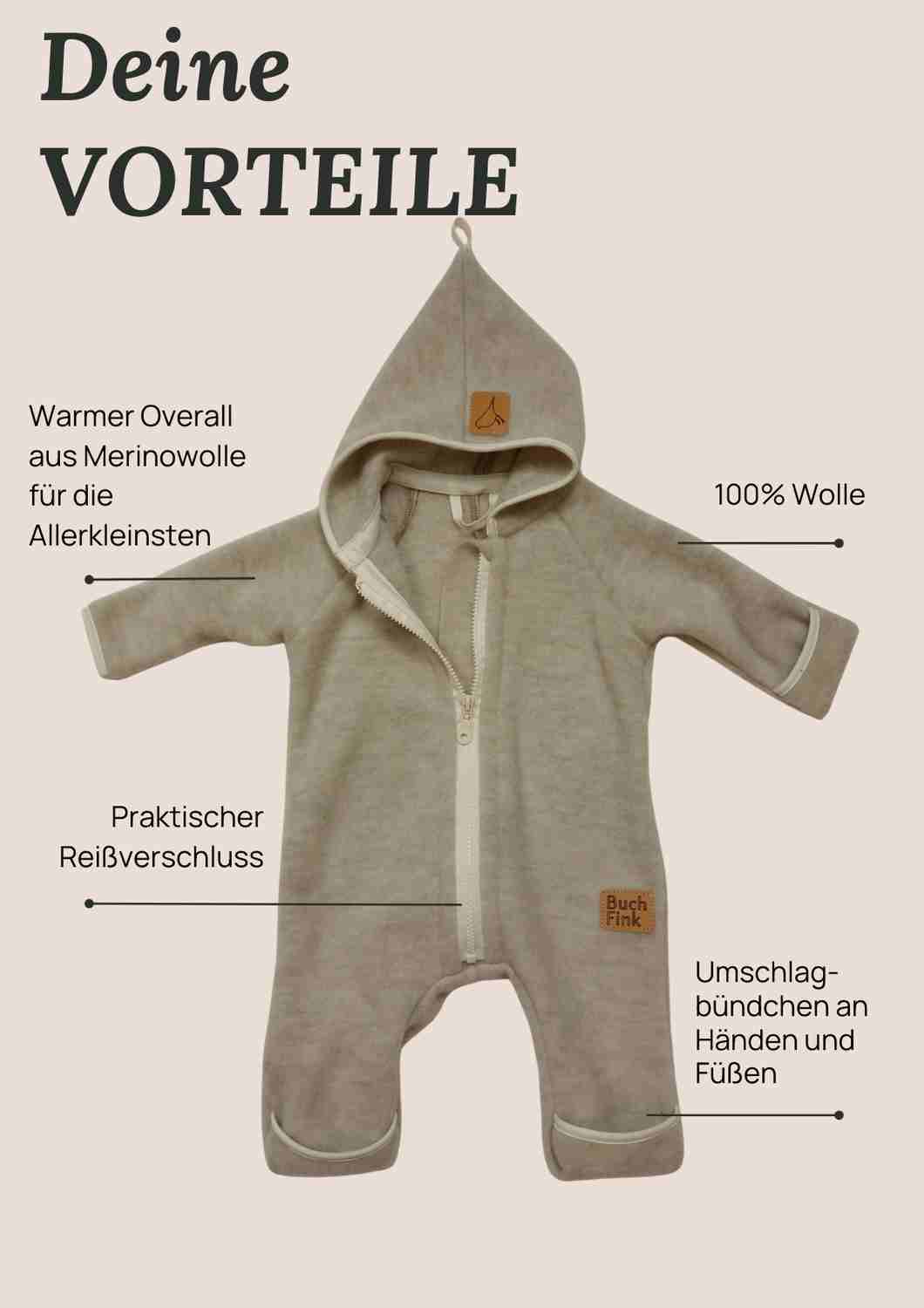 Wollfleeceoverall für Babys "Schneeball" aus 100% Merinowolle, perlgrau