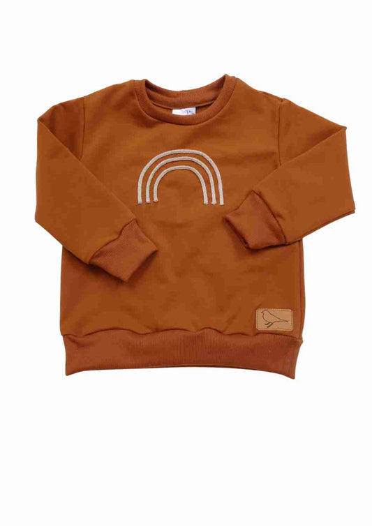 versandbereit - Bio-Pullover mit Regenbogen, cognac