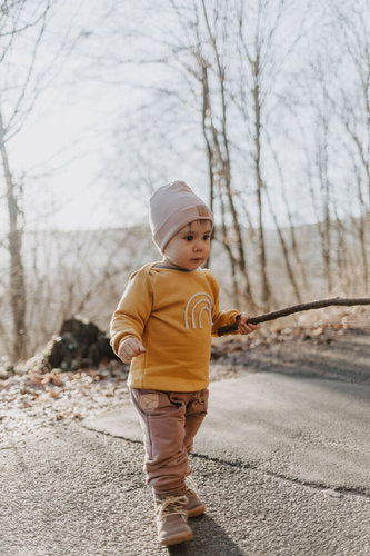 versandbereit - Bio-Pullover mit Regenbogen, gelb