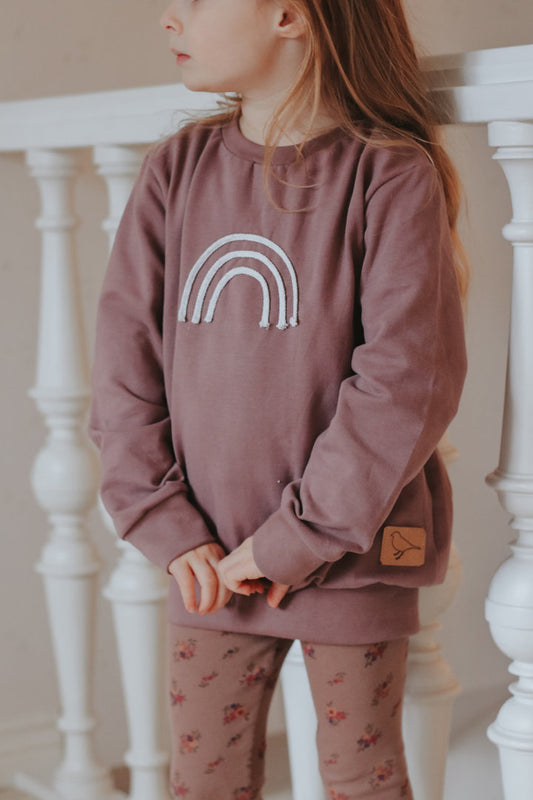 versandbereit - Bio-Pullover mit Regenbogen, staubrosa