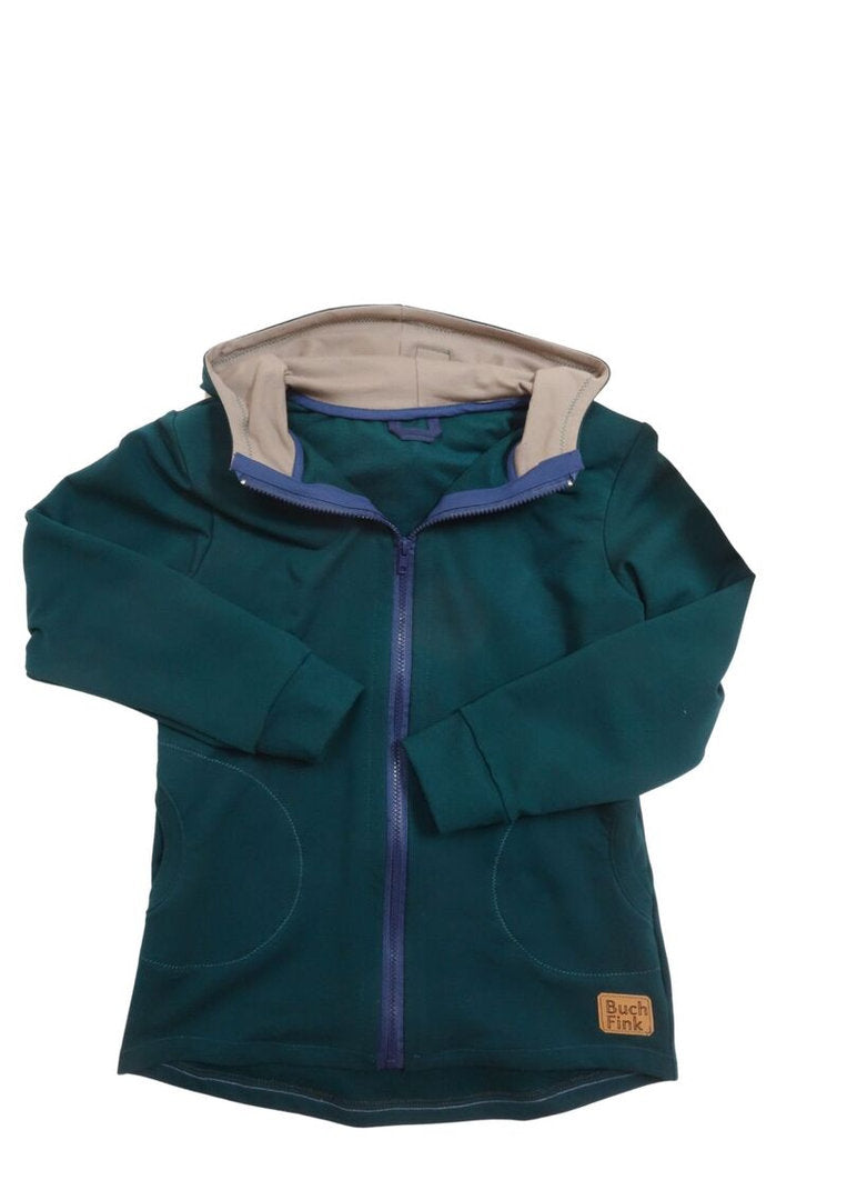 Bio Sweatjacke für Kinder "Strandhafer", dunkles petrol