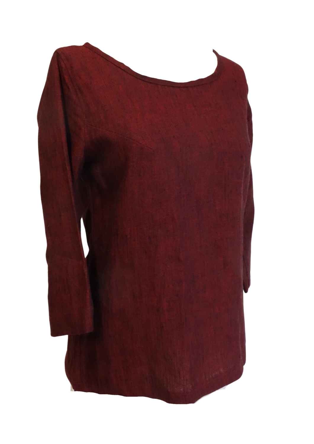 versandbereit: Leinenbluse "Majoran" mit langen Ärmeln, für Damen, rot meliert, S