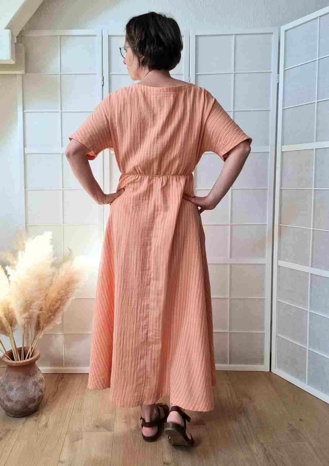 Boho Musselin Kleid Damen "Hyazinthe" mit weiten Kimonoärmeln