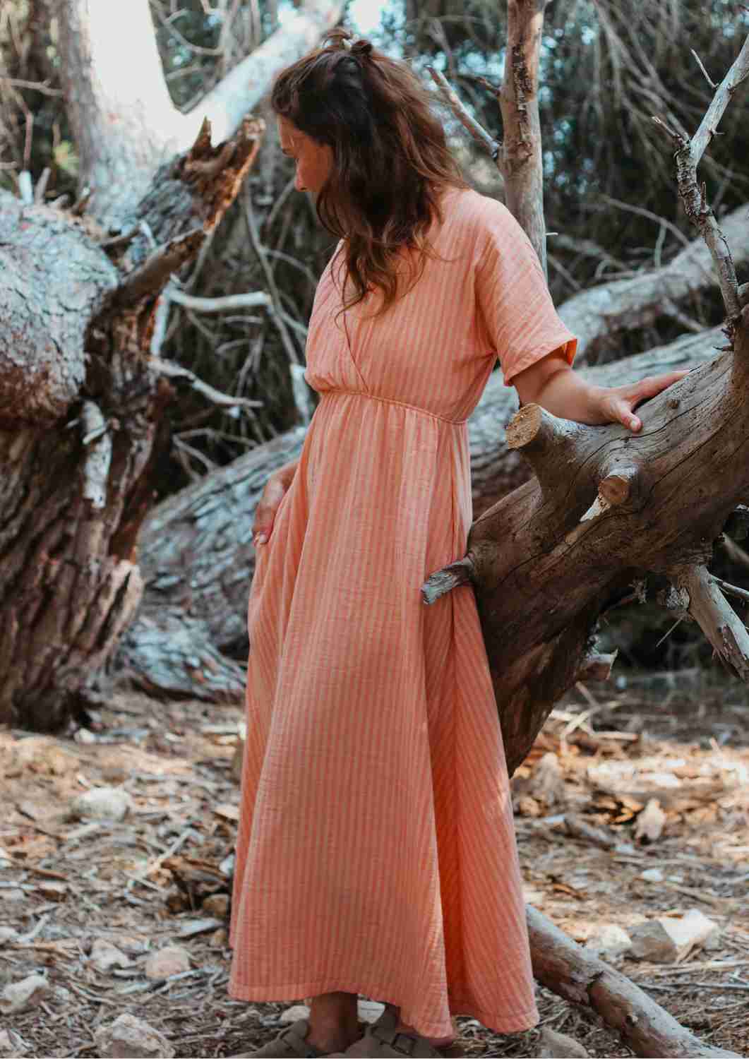 Boho Musselin Kleid Damen "Hyazinthe" mit weiten Kimonoärmeln