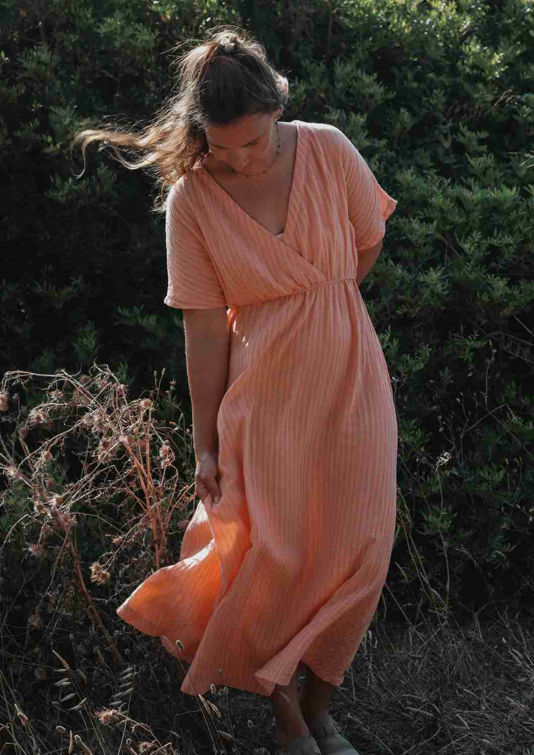 Boho Musselin Kleid Damen "Hyazinthe" mit weiten Kimonoärmeln