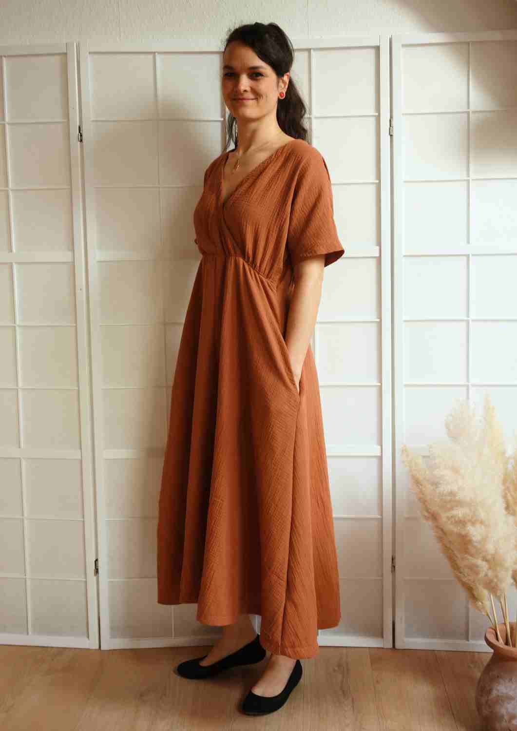 Boho Musselin Kleid Damen "Hyazinthe" mit weiten Kimonoärmeln