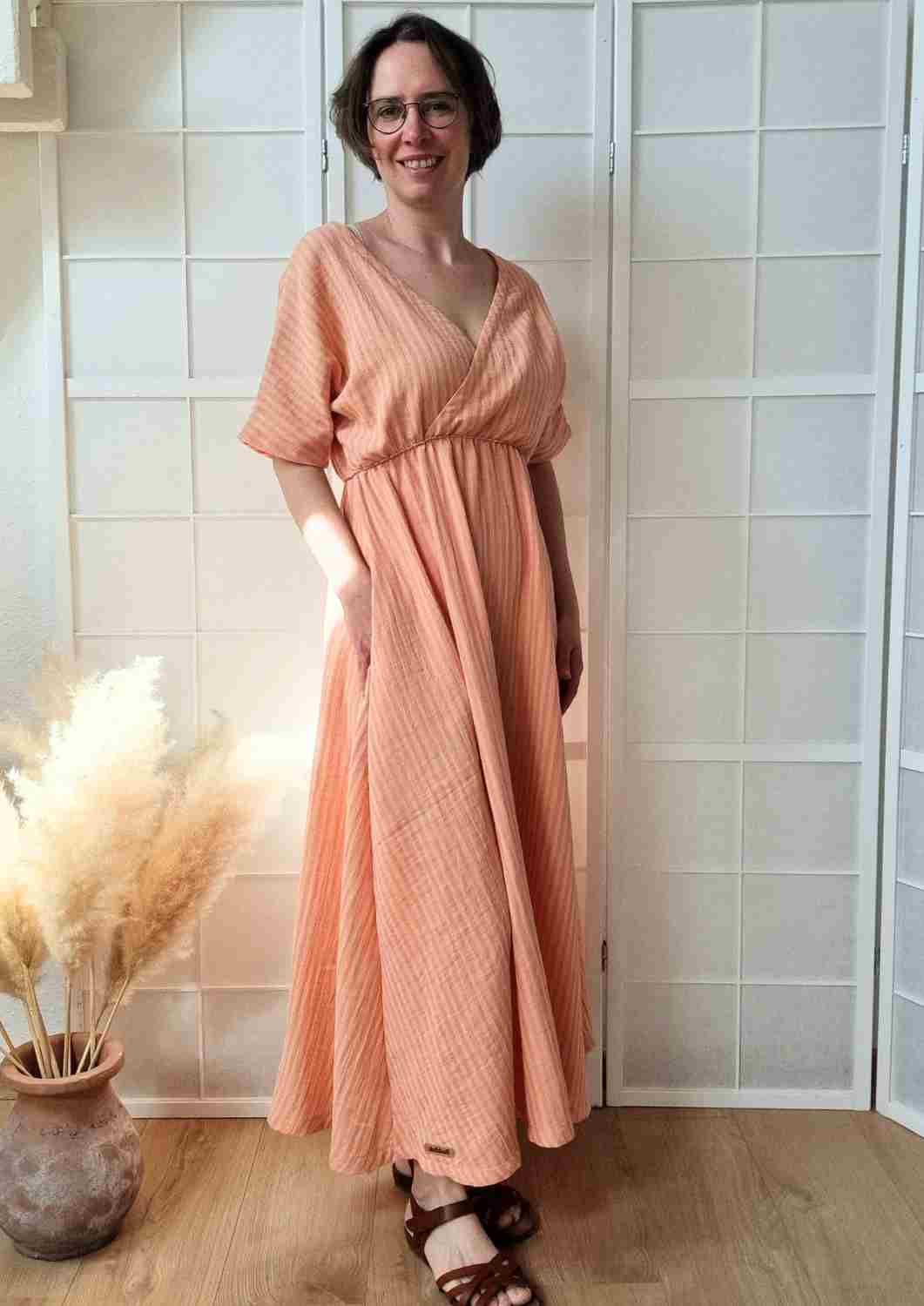 Boho Musselin Kleid Damen "Hyazinthe" mit weiten Kimonoärmeln