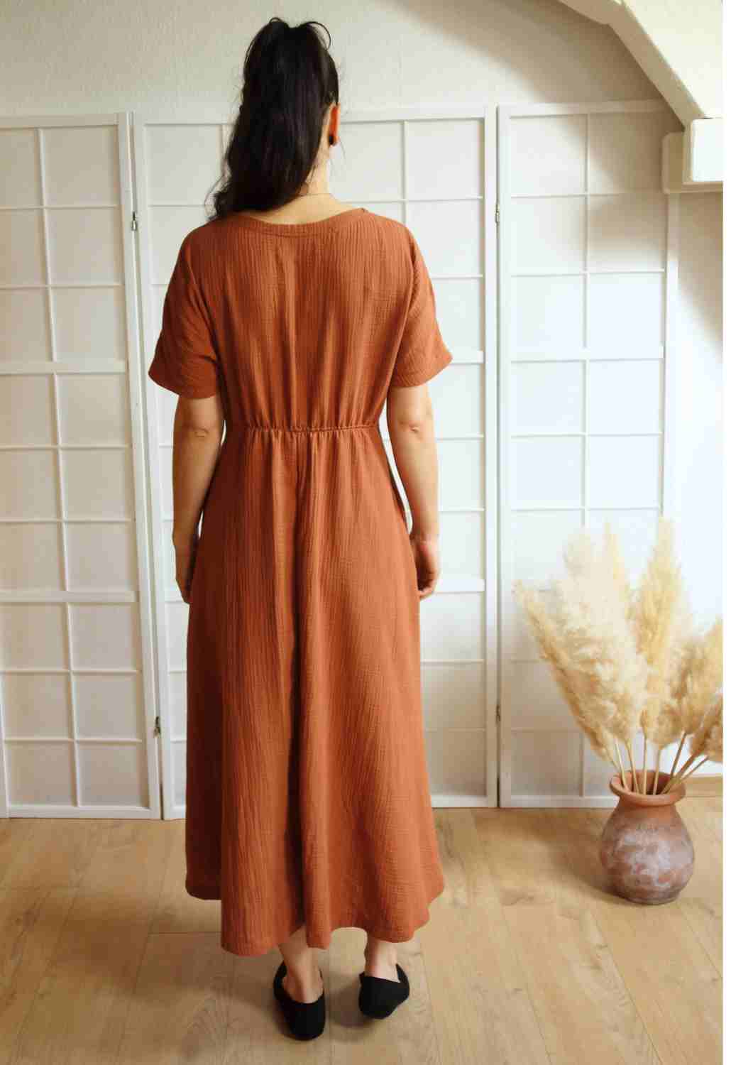 Boho Musselin Kleid Damen "Hyazinthe" mit weiten Kimonoärmeln
