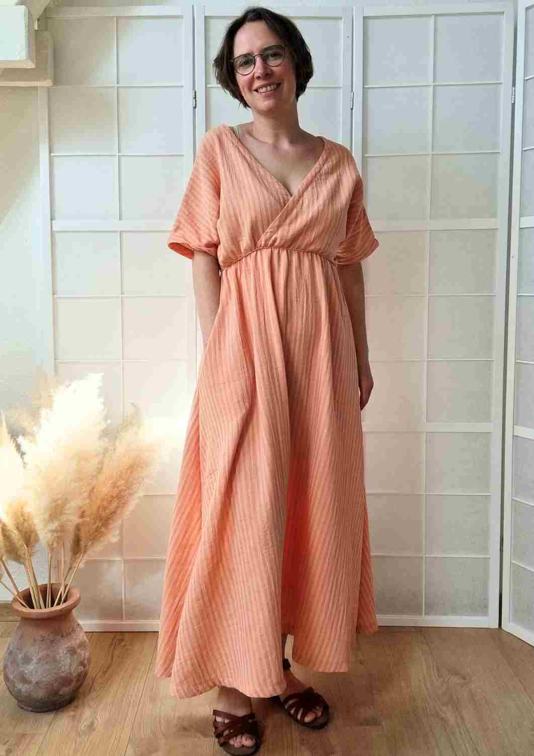 Boho Musselin Kleid Damen "Hyazinthe" mit weiten Kimonoärmeln