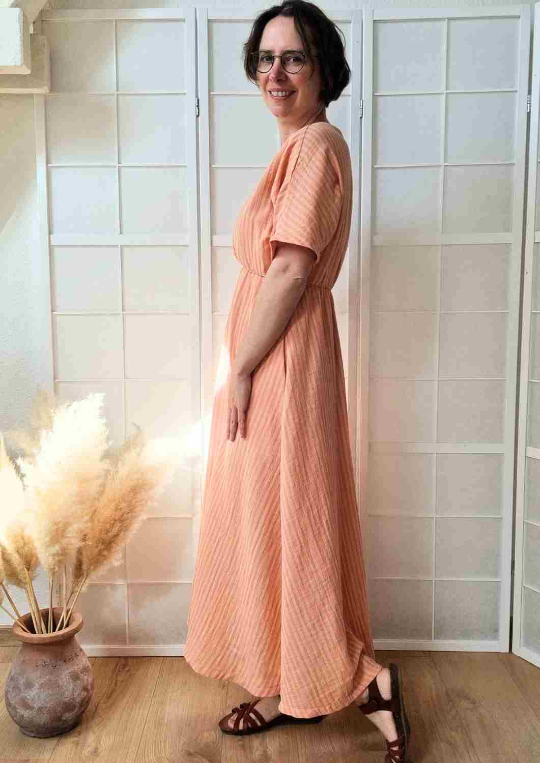 Boho Musselin Kleid Damen "Hyazinthe" mit weiten Kimonoärmeln