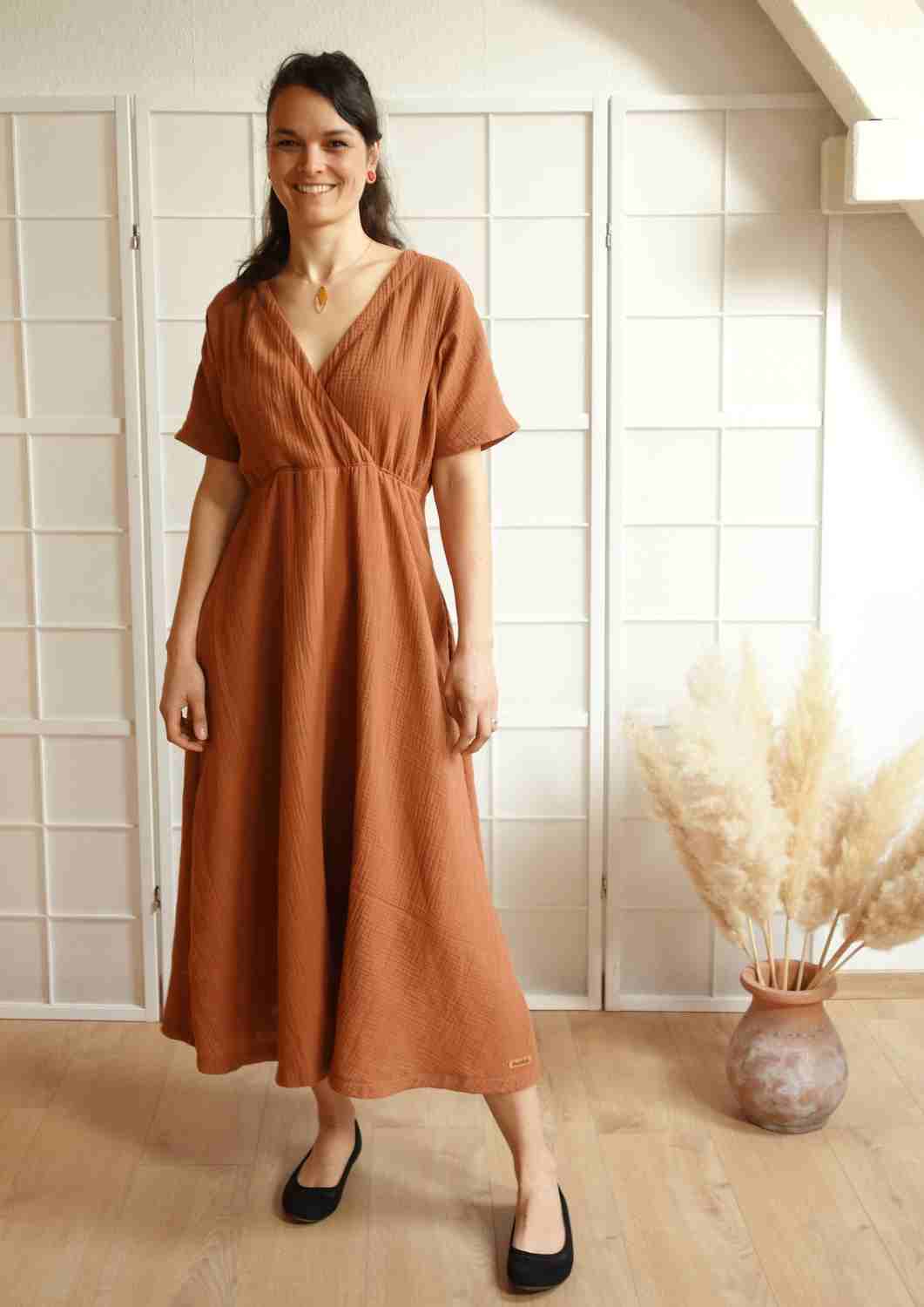 Boho Musselin Kleid Damen "Hyazinthe" mit weiten Kimonoärmeln