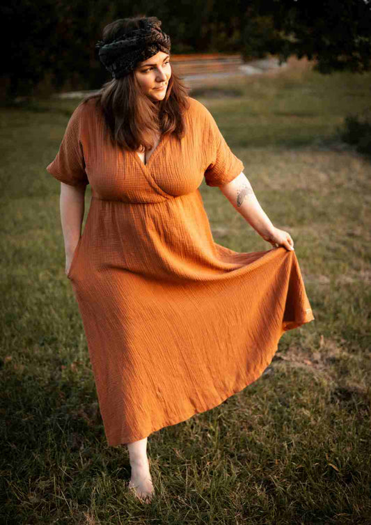 Boho Musselin Kleid Damen "Hyazinthe" mit weiten Kimonoärmeln
